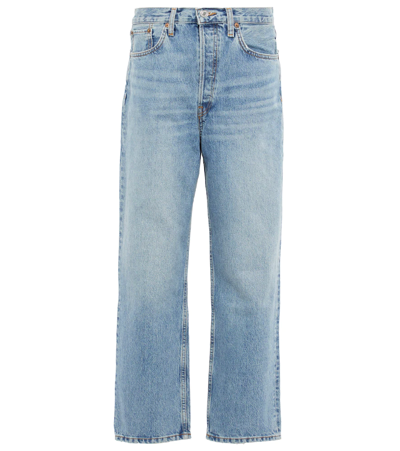 Shop Re/done High-rise Straight Jeans In Cool Medium Blue