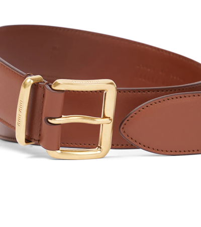 Miu Miu Leather Belt In Tabacco