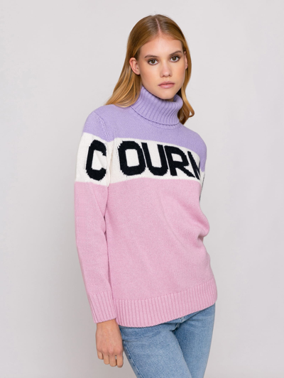 Mc2 Saint Barth Woman Turtleneck Sweater Courma Print In Purple