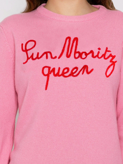 Mc2 Saint Barth Woman Sweater With St. Moritz Queen Embroidery In Pink