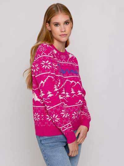 Mc2 Saint Barth Woman Sweater With Norwgian Style Print And Courma Embroidery In Pink