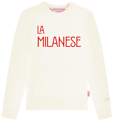 Mc2 Saint Barth Woman Sweater With La Milanese Embroidery Michela Proietti Co-lab In White