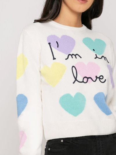 Shop Mc2 Saint Barth Woman Sweater With Hearts Print And Im In Love Embroidery In White