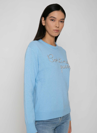 Mc2 Saint Barth Woman Sweater With Cortina Queen Embroidery In Blue