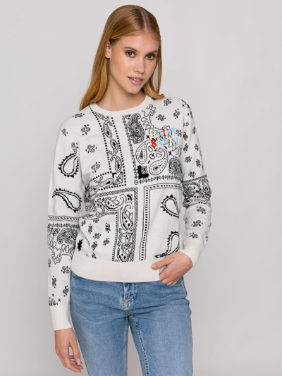 Mc2 Saint Barth Woman Sweater With Bandanna Print And Saint Barth Embroidery In White