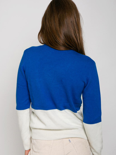 Mc2 Saint Barth Woman Sweater Courma Vintage Postcard Print In Blue