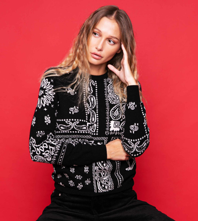 Shop Mc2 Saint Barth Woman Sweater Blended Cashmere Black Bandana Pattern