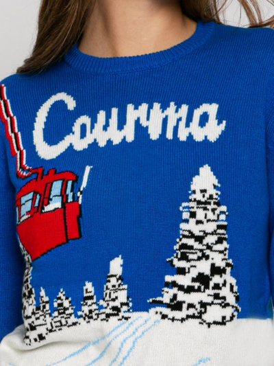 Mc2 Saint Barth Woman Sweater Courma Vintage Postcard Print In Blue