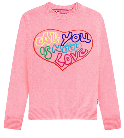 Mc2 Saint Barth Woman Pink Sweater All You Need Is Love Embroidery In Pink