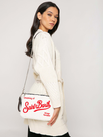 Mc2 Saint Barth Woman Maxi Cardigan With Embroidery And Belt In White