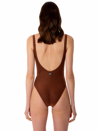 Shop Mc2 Saint Barth Woman Lurex One Piece Swimsuit In Brown