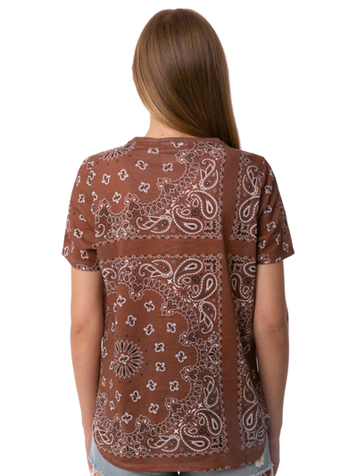 Shop Mc2 Saint Barth Woman Linen T-shirt With Bandanna Print In Brown