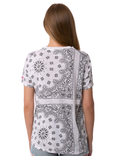 Mc2 Saint Barth Woman Linen T-shirt With Bandanna Print In White