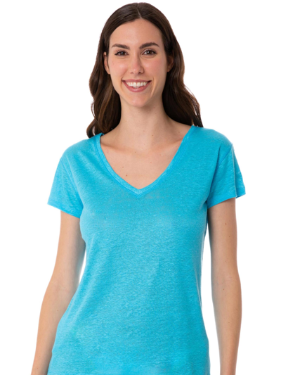 Shop Mc2 Saint Barth Woman Turquoise Linen T-shirt In Blue