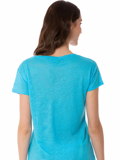 Mc2 Saint Barth V-neck Linen T-shirt In Blue