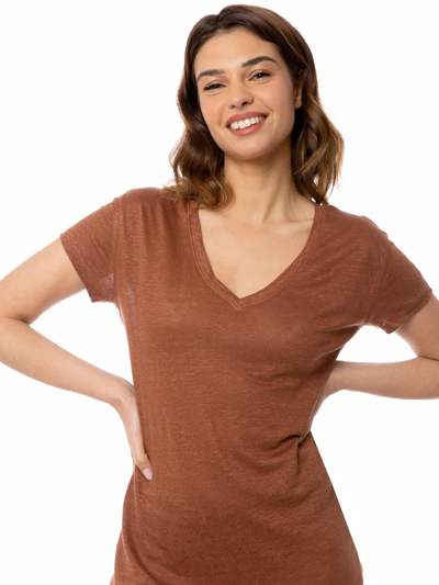 Shop Mc2 Saint Barth Woman Brown Linen T-shirt