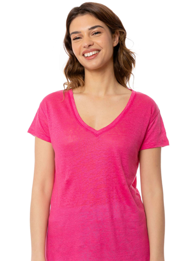 Mc2 Saint Barth V-neck Linen T-shirt In Pink