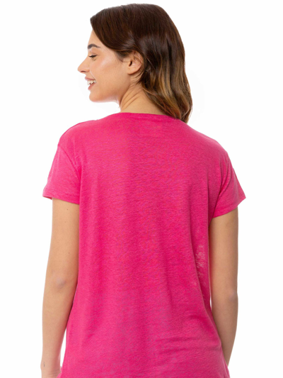 Mc2 Saint Barth V-neck Linen T-shirt In Pink