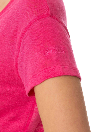 Shop Mc2 Saint Barth Woman Fuchsia Linen T-shirt In Pink