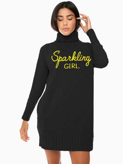 Shop Mc2 Saint Barth Woman Knit Dress With Sparkling Girl Embroidery In Black