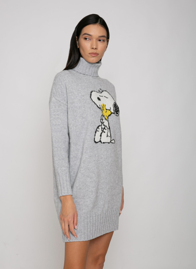 Shop Mc2 Saint Barth Woman Knit Dress With Snoopy Jacquard Print ©peanuts Special Edition In Grey
