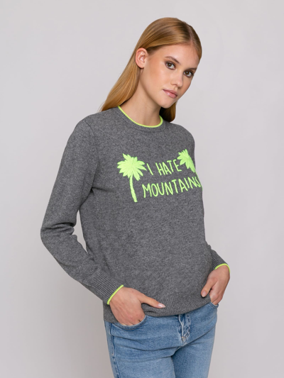 Mc2 Saint Barth Woman Grey Sweater Yellow Fluo I Hate Mountains Embroidery In Grey
