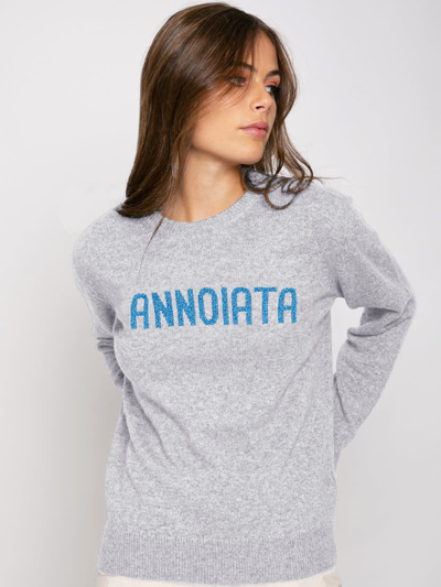 Mc2 Saint Barth Woman Grey Crop Sweater Annoiata Lurex Writing In Grey