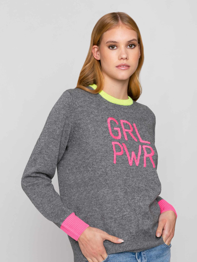 Mc2 Saint Barth Woman Grey Sweater Girl Pwr Fluo Embroidery And Fluo Details In Grey