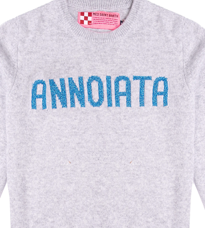 Mc2 Saint Barth Woman Grey Crop Sweater Annoiata Lurex Writing In Grey