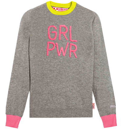 Mc2 Saint Barth Woman Grey Sweater Girl Pwr Fluo Embroidery And Fluo Details In Grey