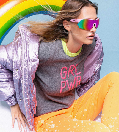 Mc2 Saint Barth Woman Grey Sweater Girl Pwr Fluo Embroidery And Fluo Details In Grey