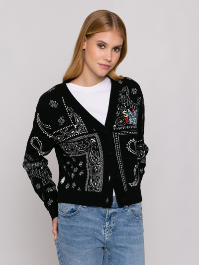 Shop Mc2 Saint Barth Woman Cropped Cardigan With Saint Barth Embroidery In Black