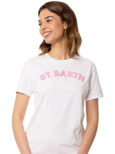 Shop Mc2 Saint Barth Woman Cotton T-shirt With St.bart Patch In White