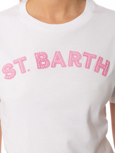 Shop Mc2 Saint Barth Woman Cotton T-shirt With St.bart Patch In White