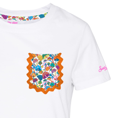 Mc2 Saint Barth Woman Cotton T-shirt With Pocket In Multicolor