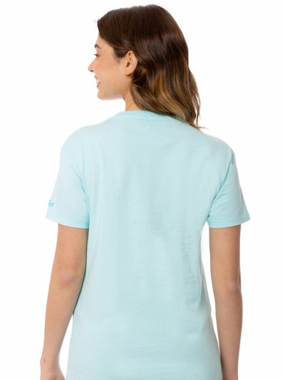 Mc2 Saint Barth Woman Cotton T-shirt With Yoga Addicted Embroidered Writing In Green