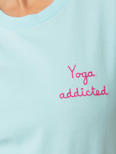Shop Mc2 Saint Barth Woman Cotton T-shirt With Yoga Addicted Embroidered Writing In Green