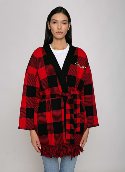 Mc2 Saint Barth Woman Coat With Belt And St. Barth Embroidery In Red