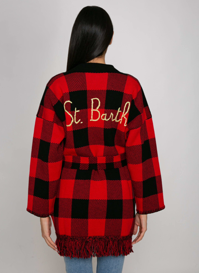 Shop Mc2 Saint Barth Woman Coat With Belt And St. Barth Embroidery In Red