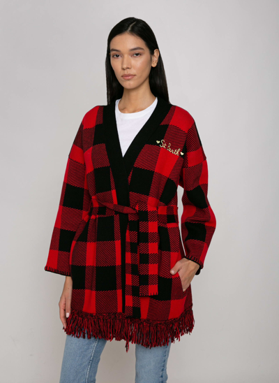 Shop Mc2 Saint Barth Woman Coat With Belt And St. Barth Embroidery In Red