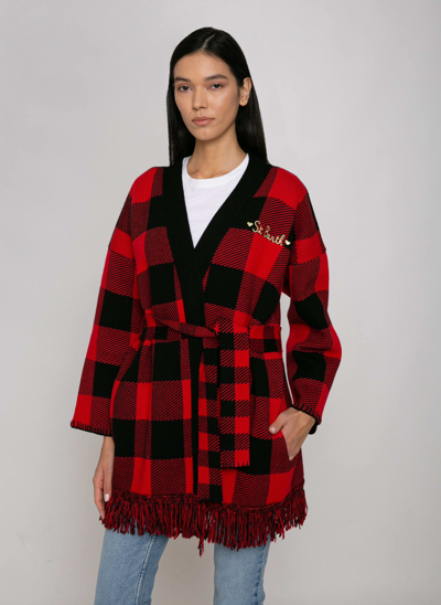 Mc2 Saint Barth Woman Coat With Belt And St. Barth Embroidery In Red