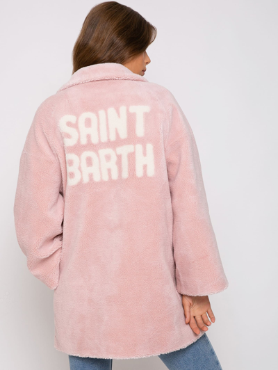 Shop Mc2 Saint Barth Woman Coat Pink Teddy Fabric