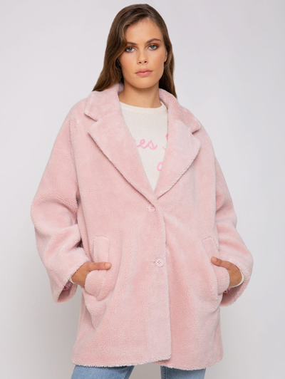 Shop Mc2 Saint Barth Woman Coat Pink Teddy Fabric