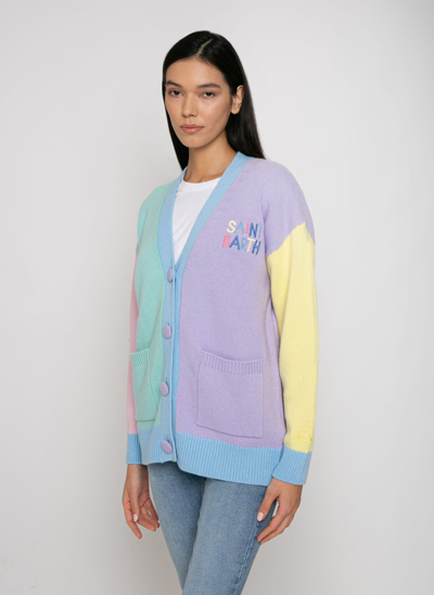 Shop Mc2 Saint Barth Woman Cardigan With Pockets And Saint Barth Embroidery In Multicolor