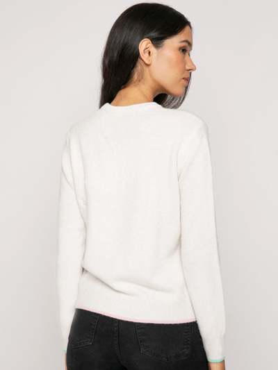 Mc2 Saint Barth Woman Brushed Sweater With Saint Barth Fringed Embroidery In White