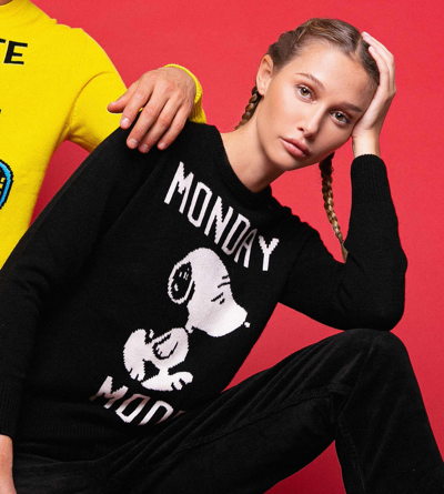 Mc2 Saint Barth Woman Black Sweater Monday Mood Snoopy - Special Edition In Black
