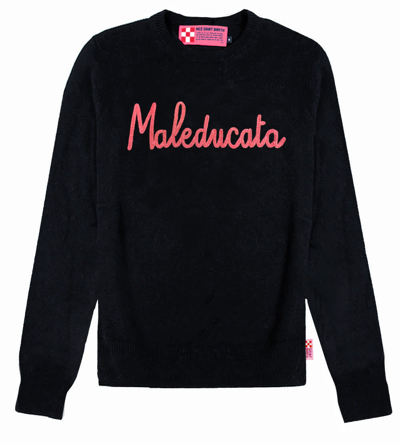 Mc2 Saint Barth Woman Black Sweater Maleducata Lurex Embroidery In Black