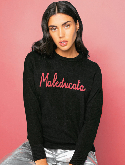 Mc2 Saint Barth Woman Black Sweater Maleducata Lurex Embroidery In Black
