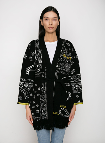 Mc2 Saint Barth Woman Bandanna Coat With Belt And St. Barth Embroidery In Black