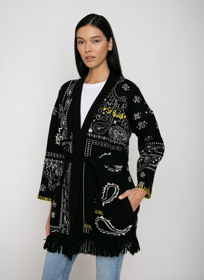 Mc2 Saint Barth Woman Bandanna Coat With Belt And St. Barth Embroidery In Black